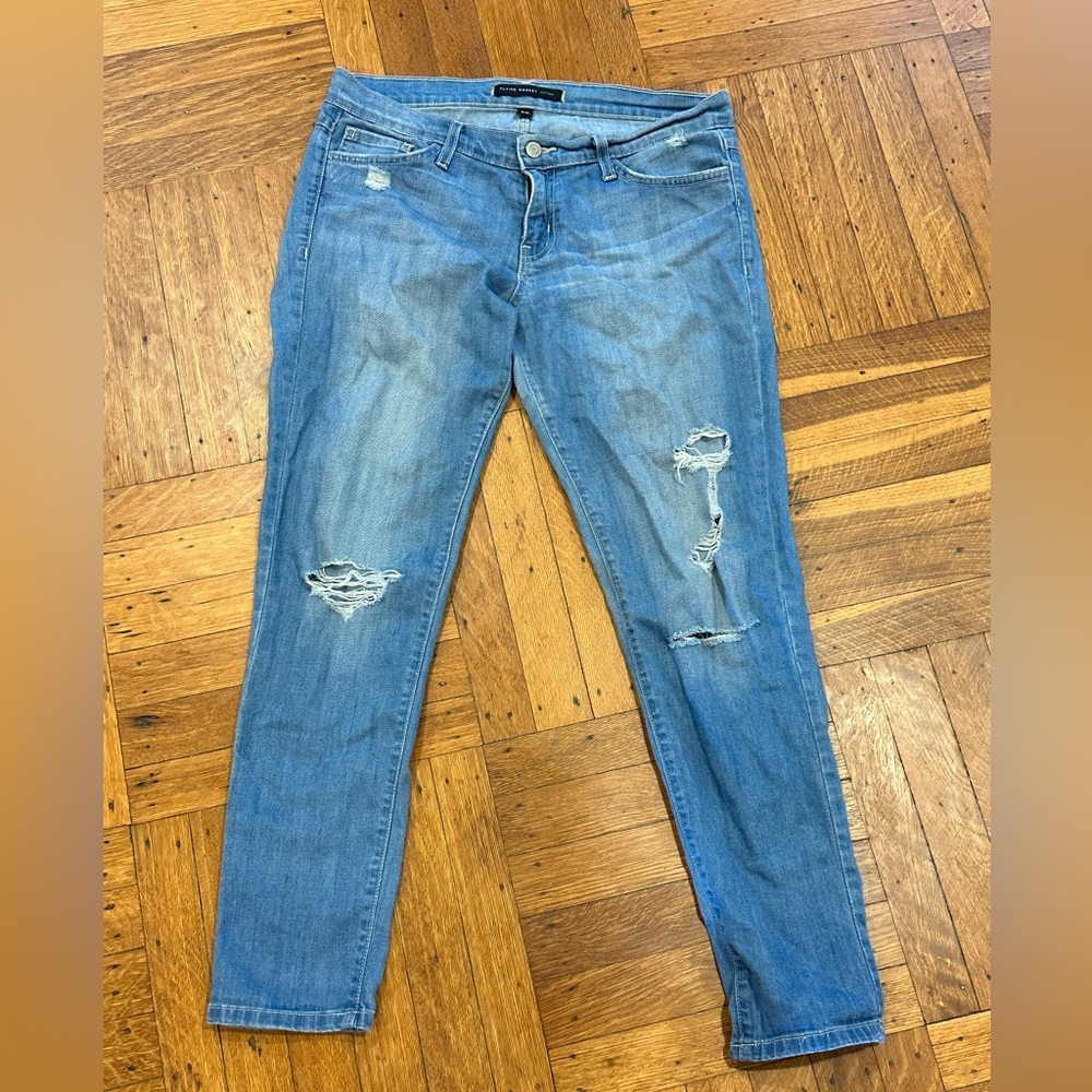Flying monkey distresses straight leg jeans